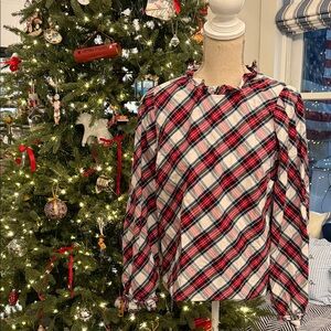 JCrew Stewart Tartan ruffled collar button on sleeves. Ralph Lauren Aesthetic